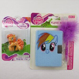 My Little Pony Mini Plush Diary with Lock/Marabou Pen & Peachy Pie 3D Eraser NEW